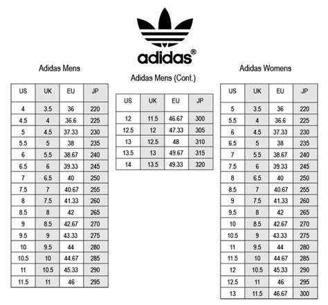 adidas originals shoe size chart